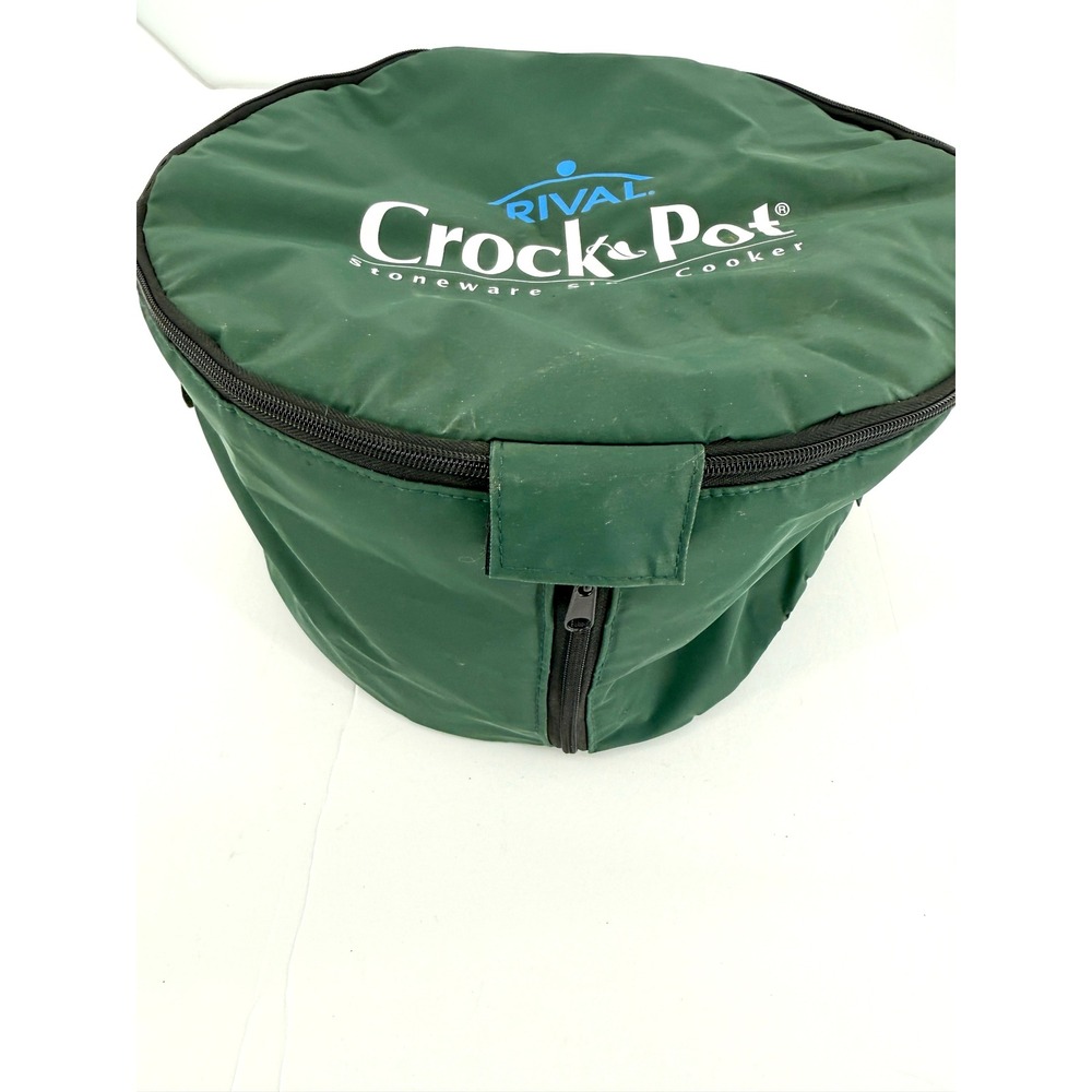 Rival Crock Pot Stoneware Cooker Insulated Zippered Cover Green Oval 15x12x8